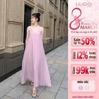 Đầm Suông 2 Dây Dáng Xòe LiLiQiQi By LeeGi Váy Dài Chất Tơ Nhăn Mềm Mại Thoải Mái - DD755