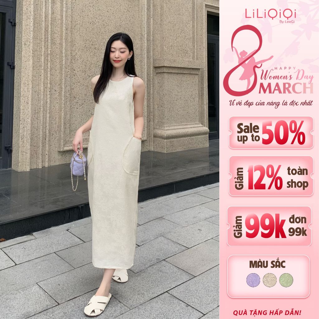 Đầm Suông Dáng Dài Cổ Tròn LeeGi Design Váy Maxi Chất Vải Gấm Cao Cấp Mặc Dễ Chịu Thoải Mái - DD728