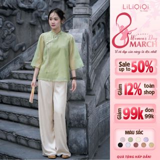Pháp Phục Lễ Chùa Lụa Thiết Kế Nhã Uyên LiLiQiQi By LeeGi Form Suông Rộng Cổ Tàu Thanh Lịch - NU723