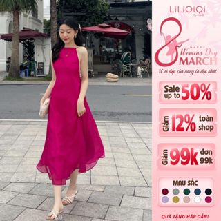Đầm váy yếm maxi đi biển LiLiQiQi By LeeGi hở lưng mềm mượt thướt tha - Min603
