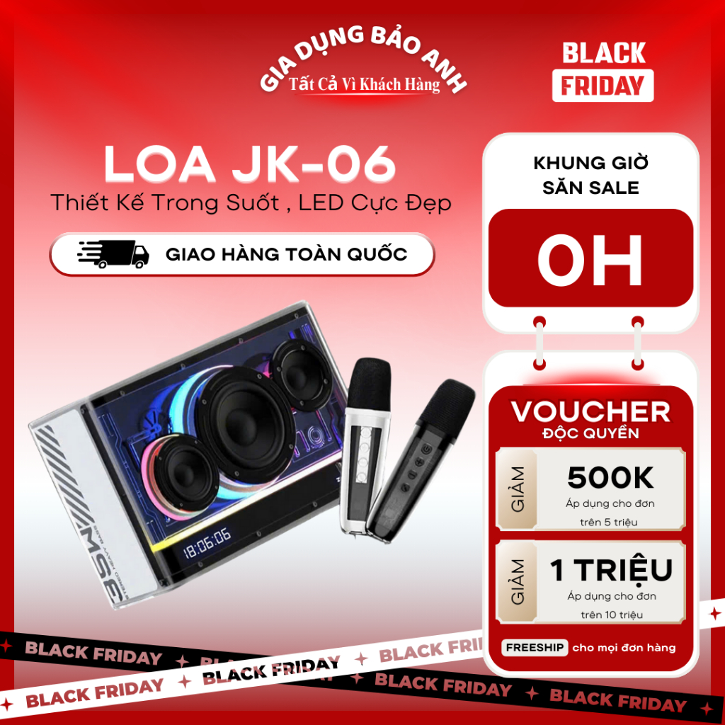 Loa Karaoke Bluetooth JK 06 Âm Thanh Hay Cực Đỉnh Thiết Kế Đẹp - Đèn Led Bền Tặng Kèm 2 Micro Cao Cấ