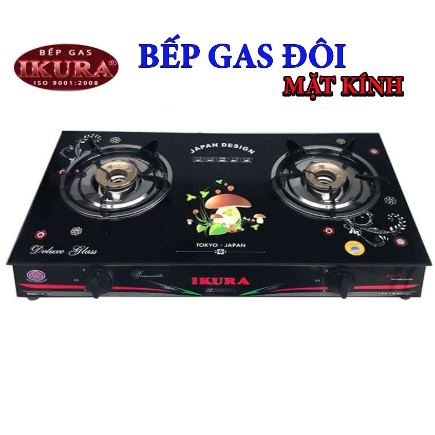 Bếp Ga Dương Đôi IKURA IV-909 Mặt Kính Hoa Văn Nấm