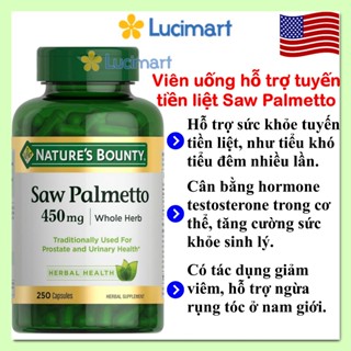 Viên uống hỗ trợ tuyến tiền liệt Saw Palmetto 450mg Nature’s Bounty hũ 100 viên [Hàng Mỹ]