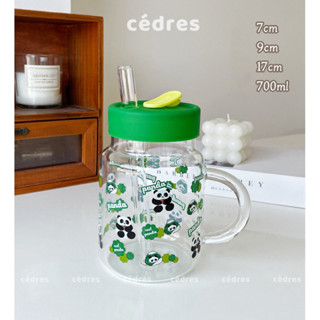  Cốc thuỷ tinh cỡ lớn chia vạch trong suốt chịu nhiệt hoạ tiết gấu trúc Panda đáng yêu 700ml cốc uống nước cafe văn phòng 