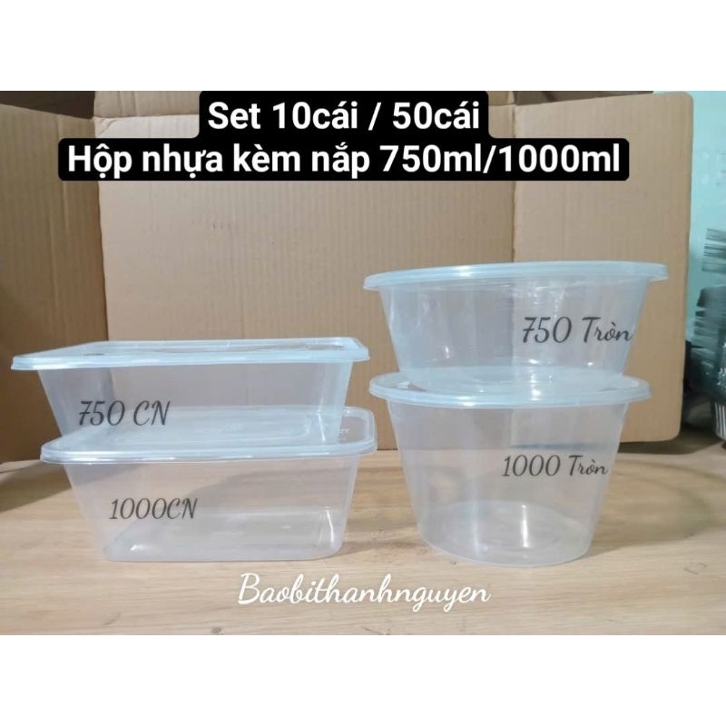   Lốc 50c Kèm Nắp  Thố nhựa 300  500  650  750  1000ml Tròn   Chữ Nhật tô hộp đựng cháo súp rau câu .... 
