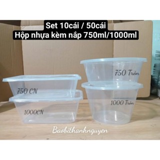   Lốc 50c Kèm Nắp  Thố nhựa 300  500  650  750  1000ml Tròn   Chữ Nhật tô hộp đựng cháo súp rau câu .... 