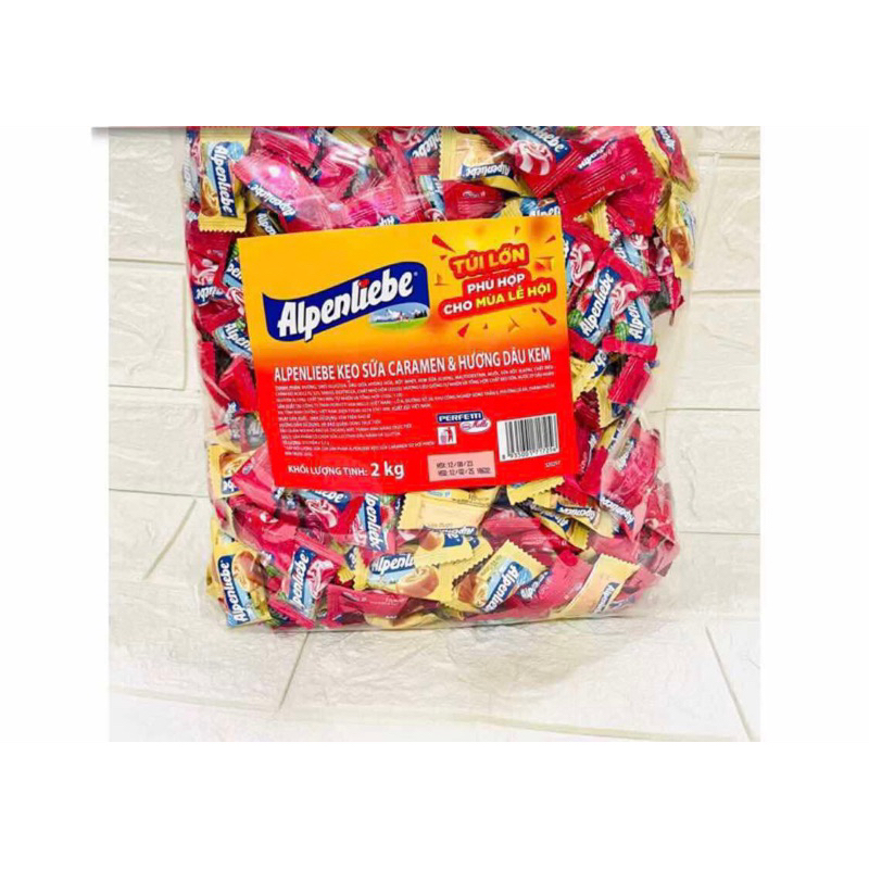 Kẹo Cứng Alpenliebe Sữa Caramen + Dâu Kem Bịch 2kg