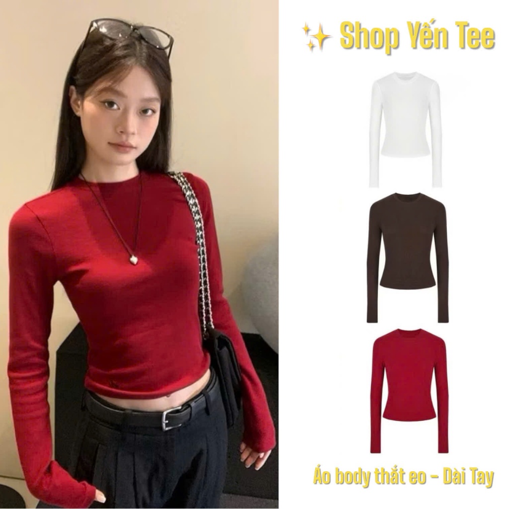Áo thun nữ thắt eo body dài tay Yến Tee Shop chất cotton cao cấp co dãn , mát mẻ thích hợp mặc 4 mùa