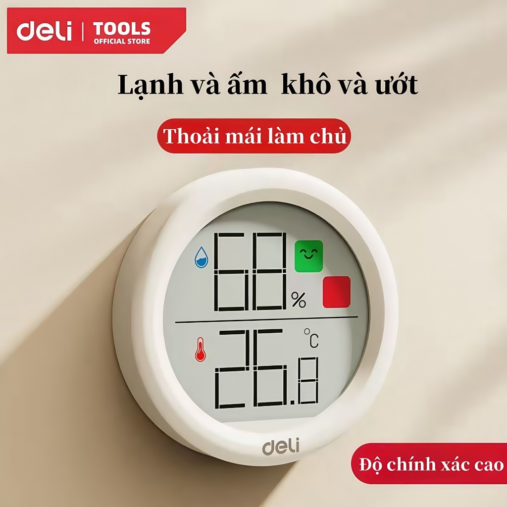 Nhiệt ẩm kế Deli Độ chính xác cao -đo nhiệt độ phòng ngủ cho bé