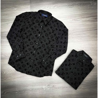 Áo Sơ Mi Nhung LV Nam Nữ Phối Họa Tiết Dập Nổi , Phong Cách Thời Trang Dễ Phối Đồ Chuẩn Fomr Cao Cấp QC - TN-LUXURY