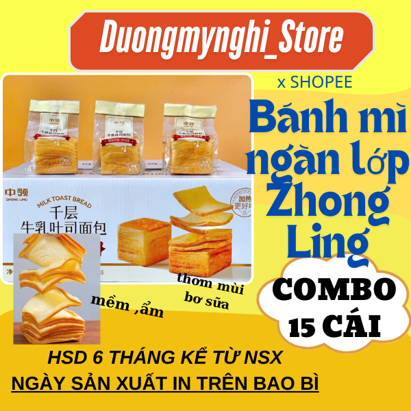 Bánh mì ngàn lớp bơ sữa ZHONG LING combo 15 cái thơm ngon, vị ngọt nhẹ, thích hợp ăn sáng D115