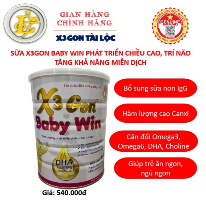 Sữa X3GON Baby Win 900g Dinh dưỡng phát triển chiều cao, trí não