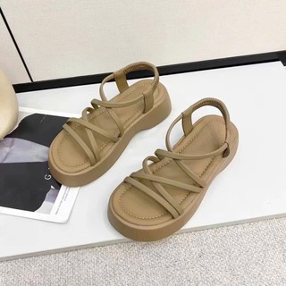 TH.STORE Xăng đan đế bằng quai chéo đế nâu