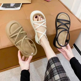 TH.STORE Xăng đan đế bằng quai chéo đế nâu