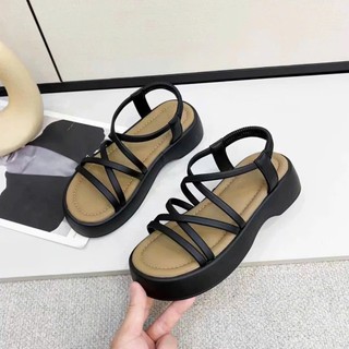 TH.STORE Xăng đan đế bằng quai chéo đế nâu