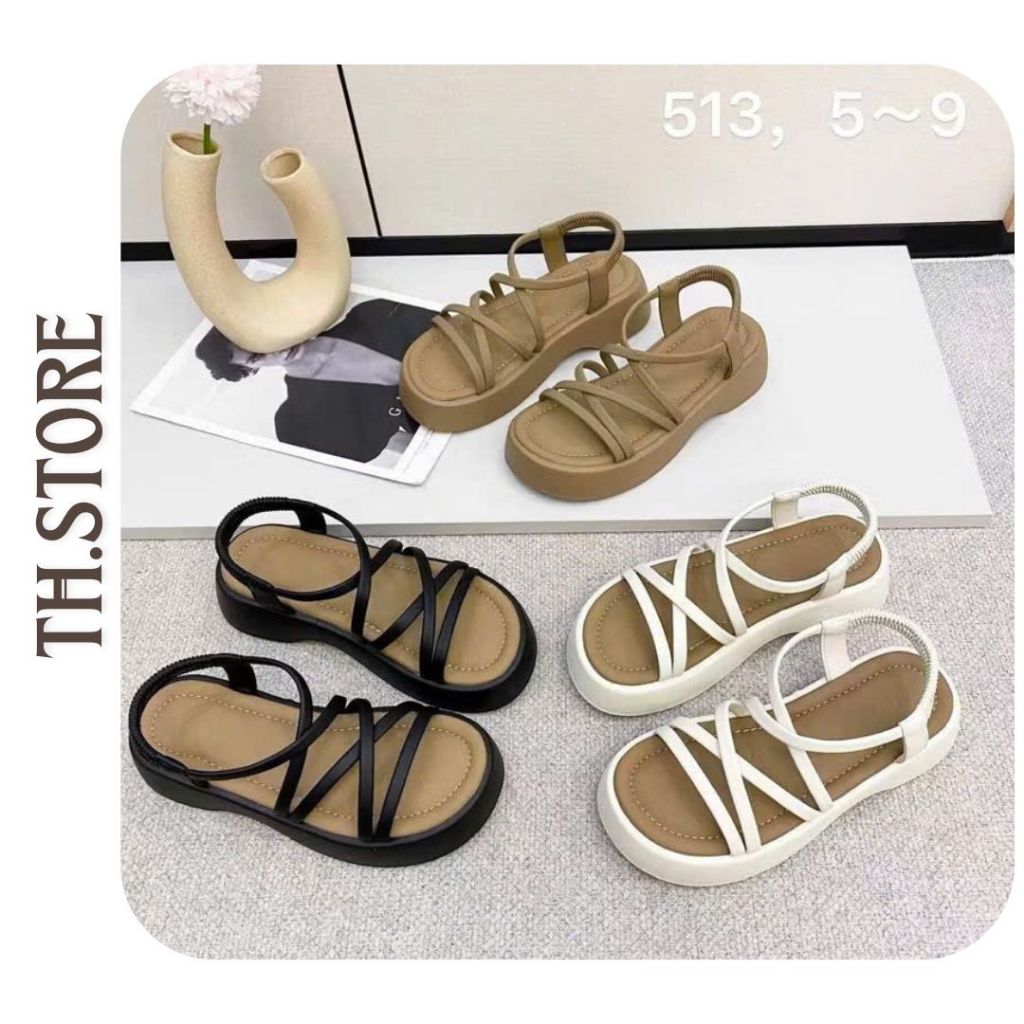 TH.STORE Xăng đan đế bằng quai chéo đế nâu