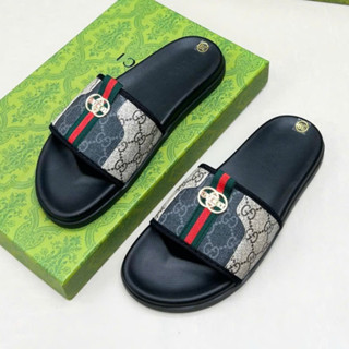 Dép lê Gc phối hoạt tiết vải 2 màu Logo Tròn quai ngang nam nữ GC đế 2 lớp chắc chắn siêu bền ,quai cao su hang cao cap