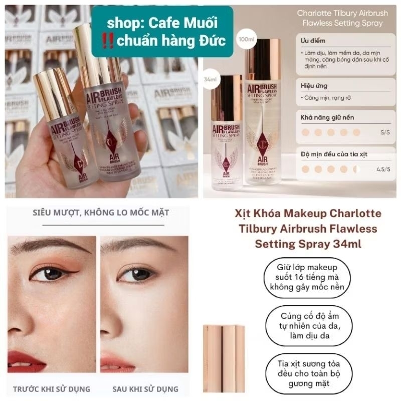 XỊT KHÓA NỀN TRANG ĐIỂM Charlotte Tilbury Airbrush Flawless Setting Spray 100ml