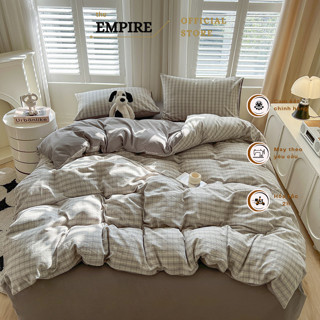 Bộ Chăn Ga Vỏ Gối Nệm Đệm Set 4 Món Chất Đũi Kẻ Mềm Mịn Mùa Hè EMPIRE Cao Cấp Ga Giường Xinh Mùa Hè