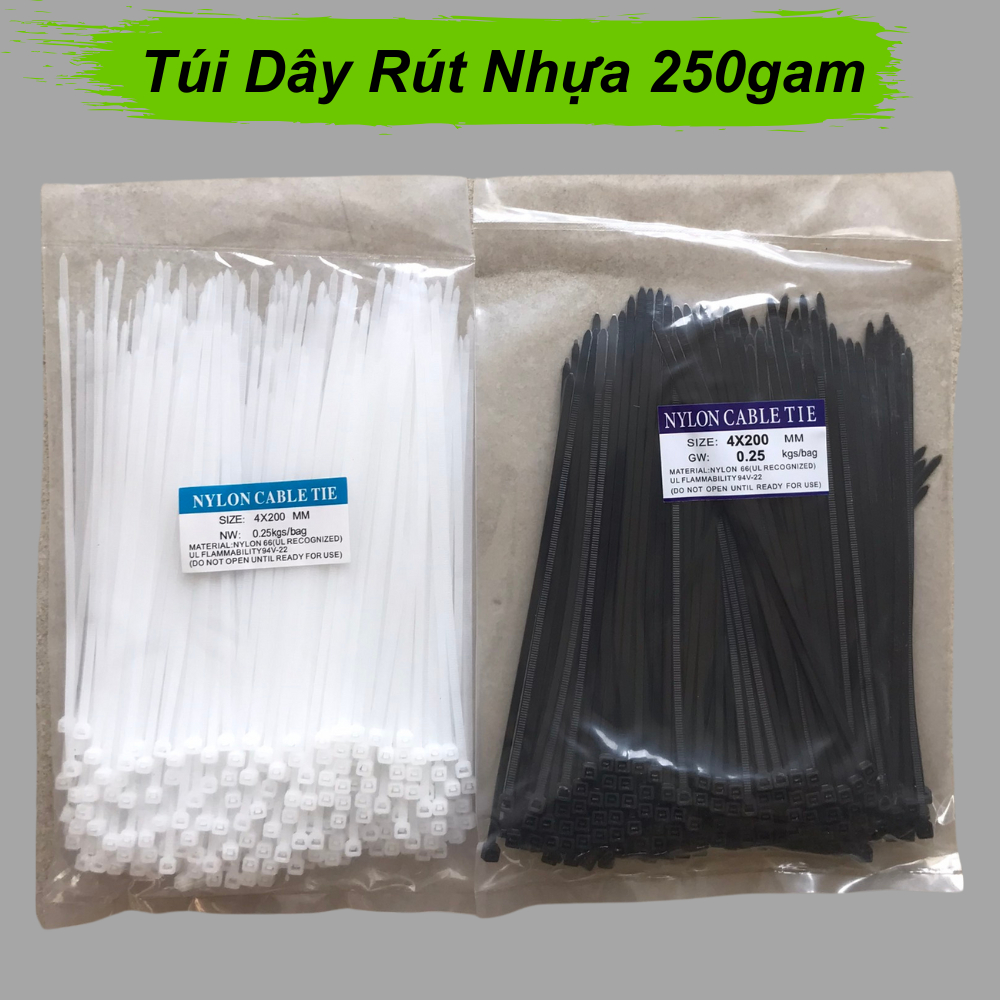 Túi dây rút nhựa 250gam, túi dây thít nhựa đủ size từ 10cm-50cm dẻo dai, chắc chắn