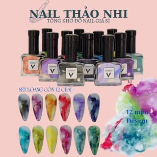 Set cồn loang Vinimay chính hãng , Loang cồn 12 màu trang trí móng tay nghệ thuật (chai 15ml)
