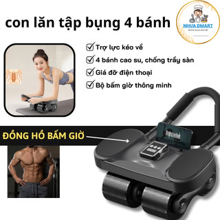 con lăn tập bụng 4 bánh thế hệ mới, tập bụng tại nhà có trợ lực đẩy về, dụng cụ tập plank 2024
