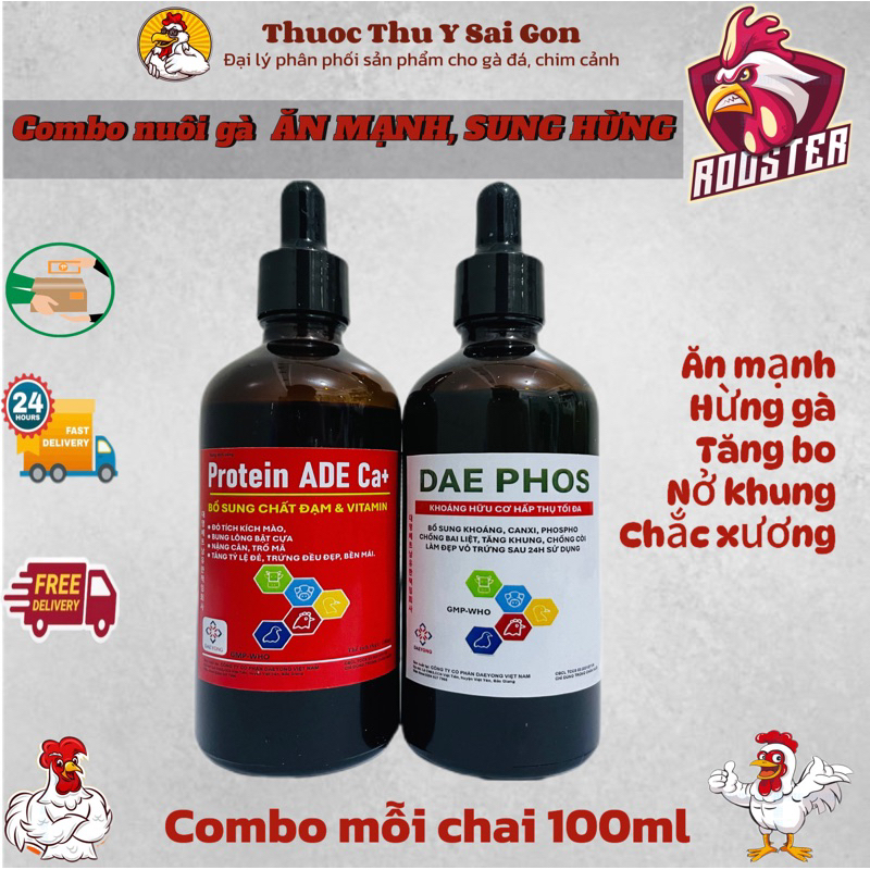 COMBO 100ML (PROTEIN ADE CA+ & DAE PHOS) Nở khung xương, chắc xương, tăng bo, hừng gà