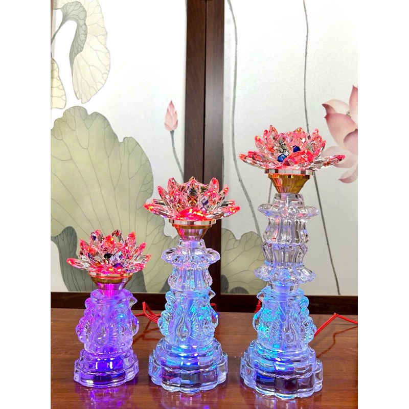 Đèn Thờ Cúng Pha Lê Chân Công Cao Cấp Có 3 size 20-26-31cm