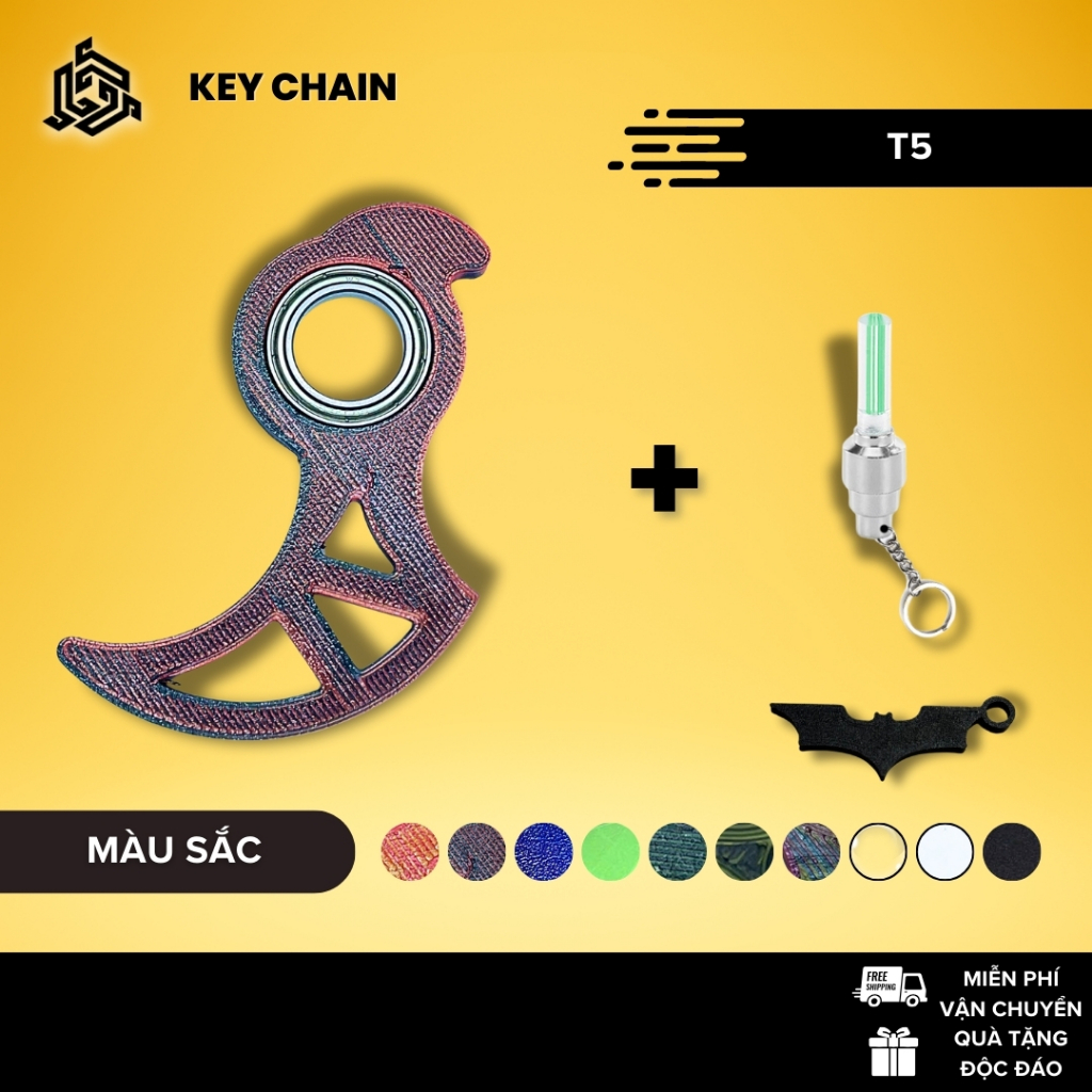 Móc Khóa Combo Keyrambit T5 Các Màu Kèm Đèn Led Neon Giúp Giảm Stress Tặng Kèm Móc Khóa BatMan