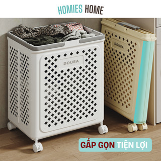 Giỏ nhựa đựng quần áo xếp gọn đồ gia đình có quai và bánh xe di chuyển