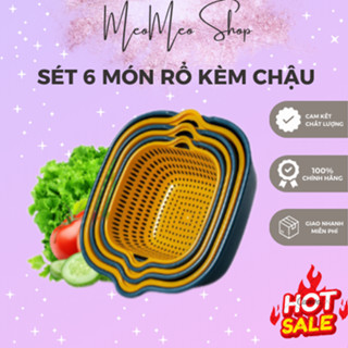 Set 6 món rổ kèm chậu bộ 3 rổ và chậu, thau nhựa rửa rau củ đựng hoa quả trái cây 2 lớp hình tròn chất liệu nhựa PP