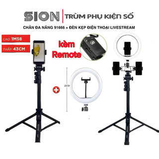  Tripod Chân máy ảnh tripod 91666 + đèn và kẹp điện thoại tặng kèm kẹp điện thoại túi xách 
