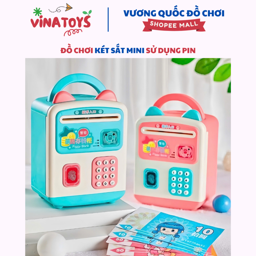 Đồ Chơi Két Sắt Mini Cho Bé VINATOYS, Sử Dụng Mã Khóa Và Vân Tay Thông Minh, Mô Hình Như Thật
