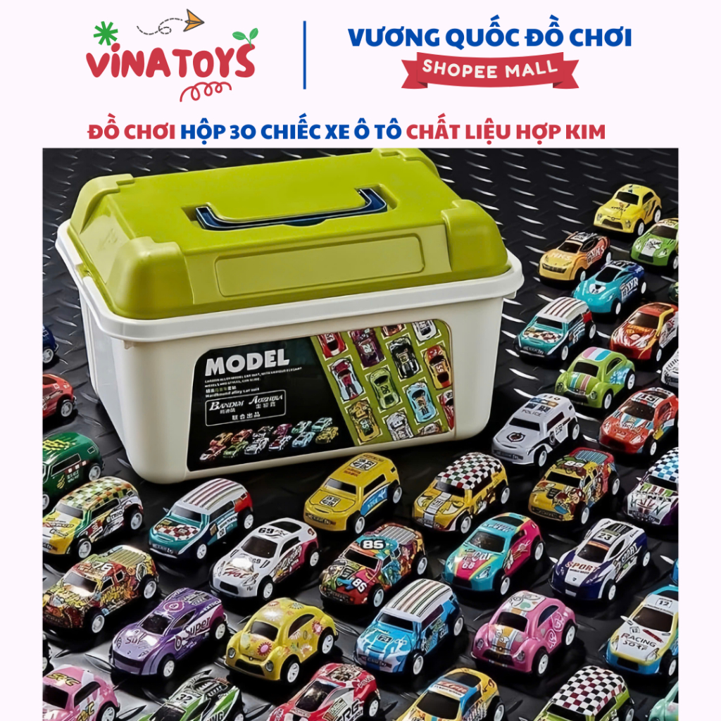 Đồ Chơi Hộp 30 Chiếc Siêu Xe Ô Tô Cho Bé VINATOYS, Chất Liệu Hợp Kim Chạy Cót Kèm Hộp (Đủ Màu Sắc Kiểu Dáng)