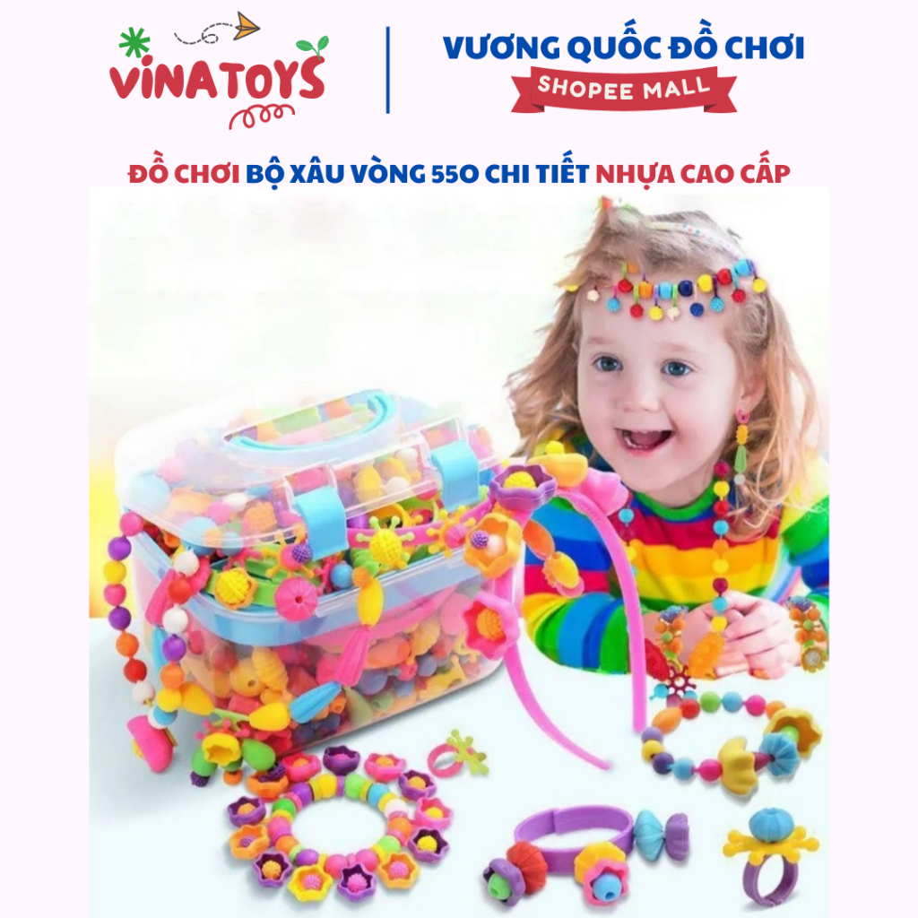 Đồ Chơi Lắp Ghép Trang Sức Xâu Vòng 550 Chi Tiết VINATOYS, Các Bé Thỏa Sức Làm Vòng Tay Vòng Cổ, Nhựa An Toàn Cho Bé