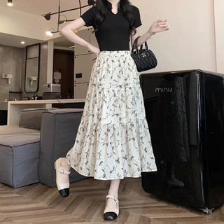  Chân váy midi dáng dài xoè 3 tầng in hình hoa nhí hoàn QC 2496 