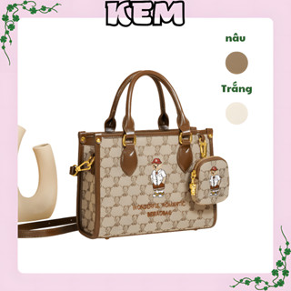 Túi xách nữ cao cấp,túi gấu nâu size 25cm,set 2 món túi to kèm ví nhỏ,túi xách tay kèm dây đeo chéo.