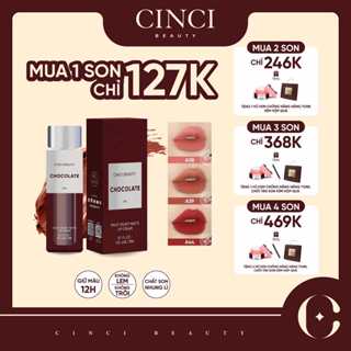 MUA 1 SON TẶNG 1 CHỔI TÁN SON - SON KEM LÌ CHOCOLATE - CINCIBEAUTY - 3G - CHẤT SON KEM BÙN ĐẶC NHUNG LÌ - MỊN - MỀM MÔI