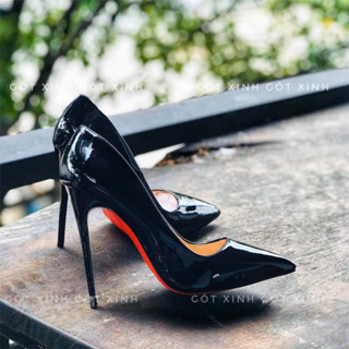 GÓT XINH - Giày cao gót bít mũi nhọn đen da bóng 8 9 10 11 12 phân ( D)