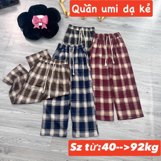 Quần Xuông Nữ Ống Rộng Kẻ Chất Vải UMI Dạ  Mềm Mặc quanh năm Cạp chun co dãn loại 1