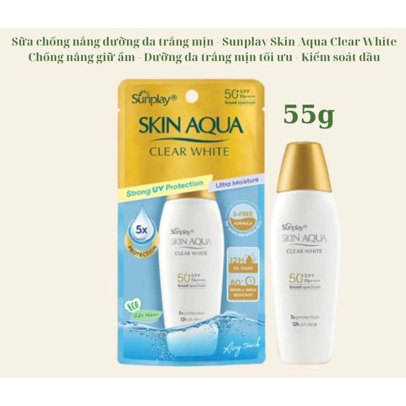 Kem chống nắng Skin Aqua Nắp Vàng - KCN Sunplay Skin Aqua Clear White SPF50+, PA++++  và 55g
