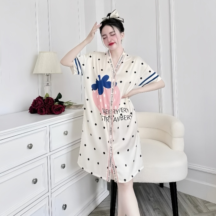 Đầm ngủ sơ mi Hisexy cổ chữ y Pijama sơ mi form suông Lụa Latin Cao cấp SM24 | BigBuy360 - bigbuy360.vn