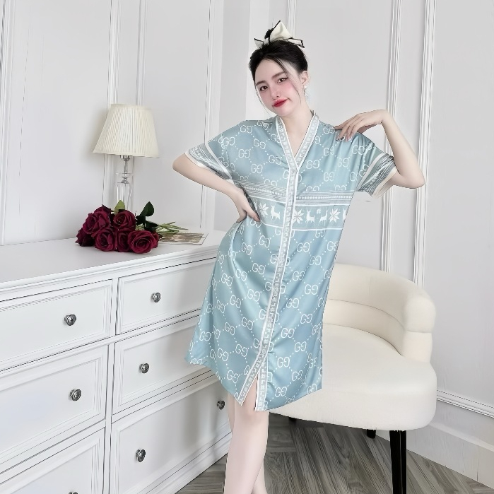 Đầm ngủ sơ mi Hisexy cổ chữ y Pijama sơ mi form suông Lụa Latin Cao cấp SM24 | BigBuy360 - bigbuy360.vn