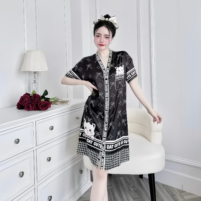 Đầm ngủ sơ mi Hisexy cổ chữ y Pijama sơ mi form suông Lụa Latin Cao cấp SM24 | BigBuy360 - bigbuy360.vn