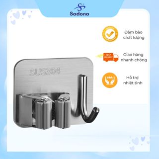 Móc treo cây lau nhà, kẹp giữ chổi dán tường inox 304 đa năng, chống gỉ 2in1 kèm móc treo siêu chắc