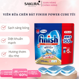 Viên rửa chén bát Finish Power Cube túi 150 viên Nội địa Nhật Bản