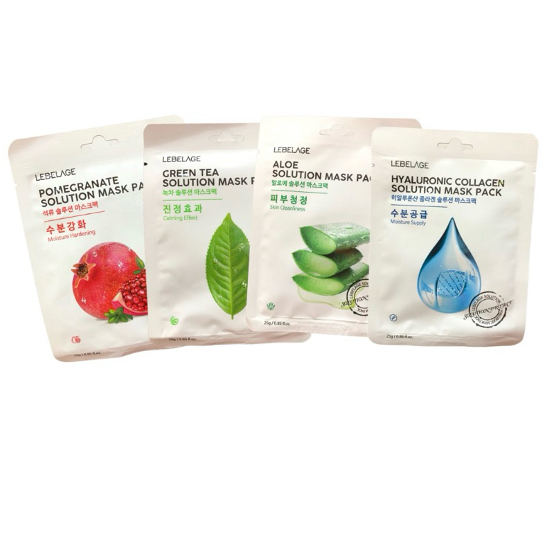Mặt Nạ Giấy Lebelage Hàn Quốc (collagen,trà xanh,lựu đỏ,lô hội, rau má, ốc sên, mật ong)