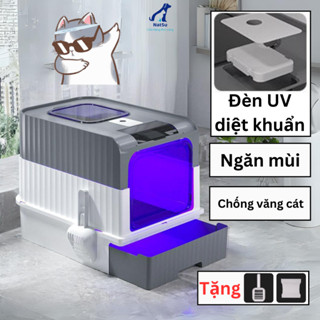 Nhà vệ sinh cho mèo NatSu Pet hai cửa có ngăn kéo chống văng cát đèn UV khử khuẩn tặng xẻng túi khử khuẩn