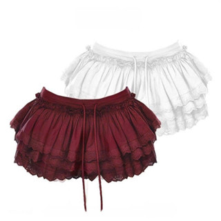 Váy Nữ, Váy Xếp Tầng, Chân Váy Ballet Xếp Li Dáng Ngắn Phối Viền Ren Tầng Xoè Đỏ Mận Kèm Quần Bảo Hộ