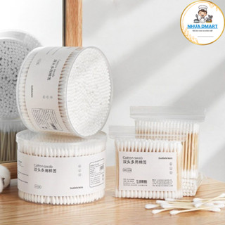 hộp bông tăm ngoáy tai 300 chiếc 2 đầu, tăm bông lấy ráy tai thân gỗ 2462